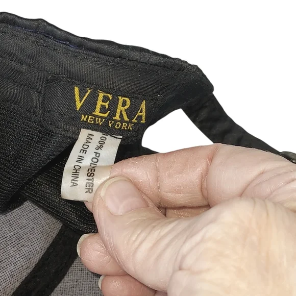 Vera New York Women Black Satin Embellished Gold Greek Key Cap Hat NWOT NEW - Picture 9 of 9